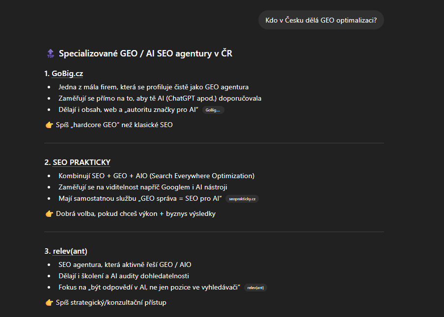 ChatGPT doporučuje GoBig